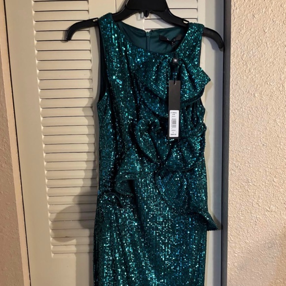 Badgley Mischka Sequin Christmas Party Dress Peacock teal greenish blue Sz 6 NWT - Picture 13 of 14